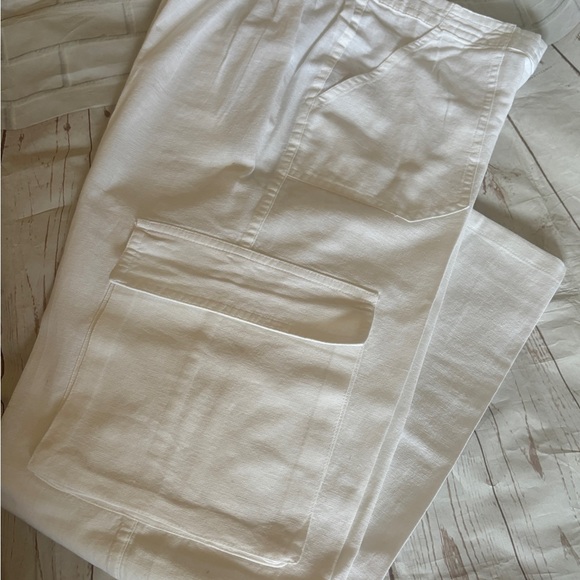 Ladies white linen blend wide leg pants - Picture 11 of 16